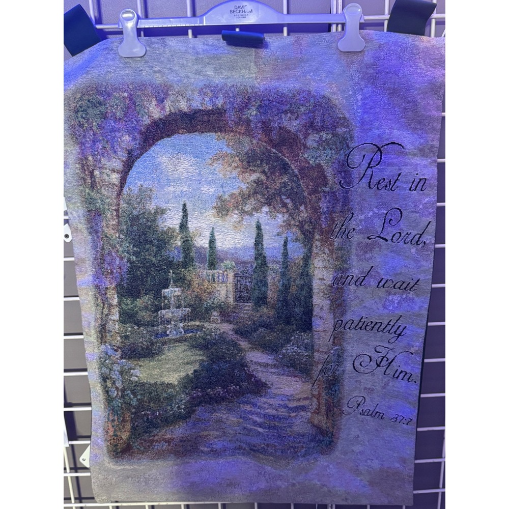 Psalm 37:7 Woven Tapestry Wall Hanging Garden Fountain Landscape Made in USA
